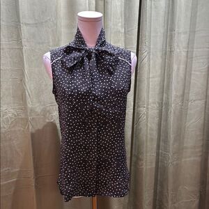 Miss Wu Black and White Polka Dot Sleeveless  bow Top, US2